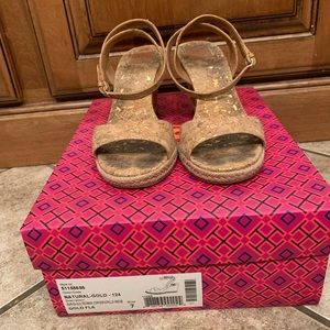Tory Burch Natural Gold Marion Quilted Cork Espadrille Wedge